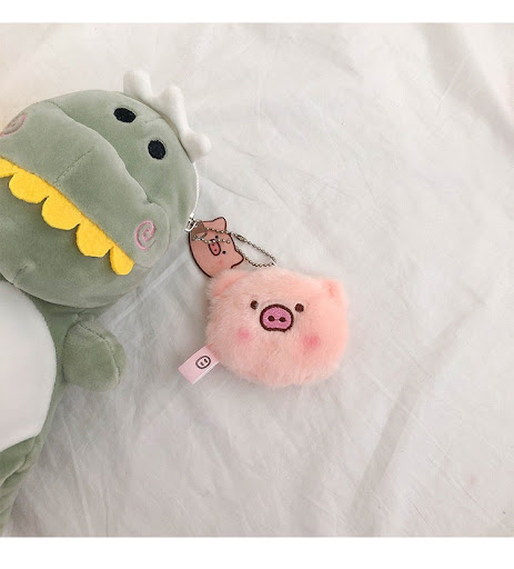 Title 6, Cartoon Pig Head Pendant Plush Doll and Bag Key...
