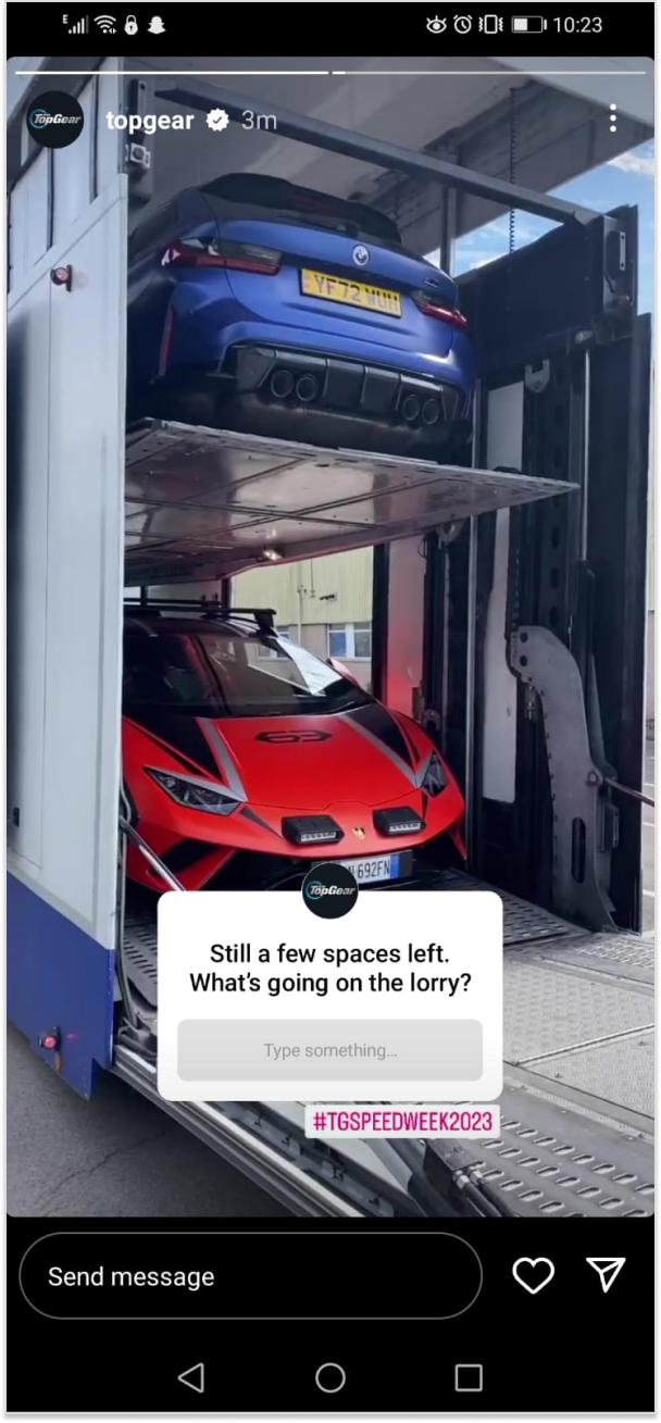 Topgear on instagram shared a story with an engaging question