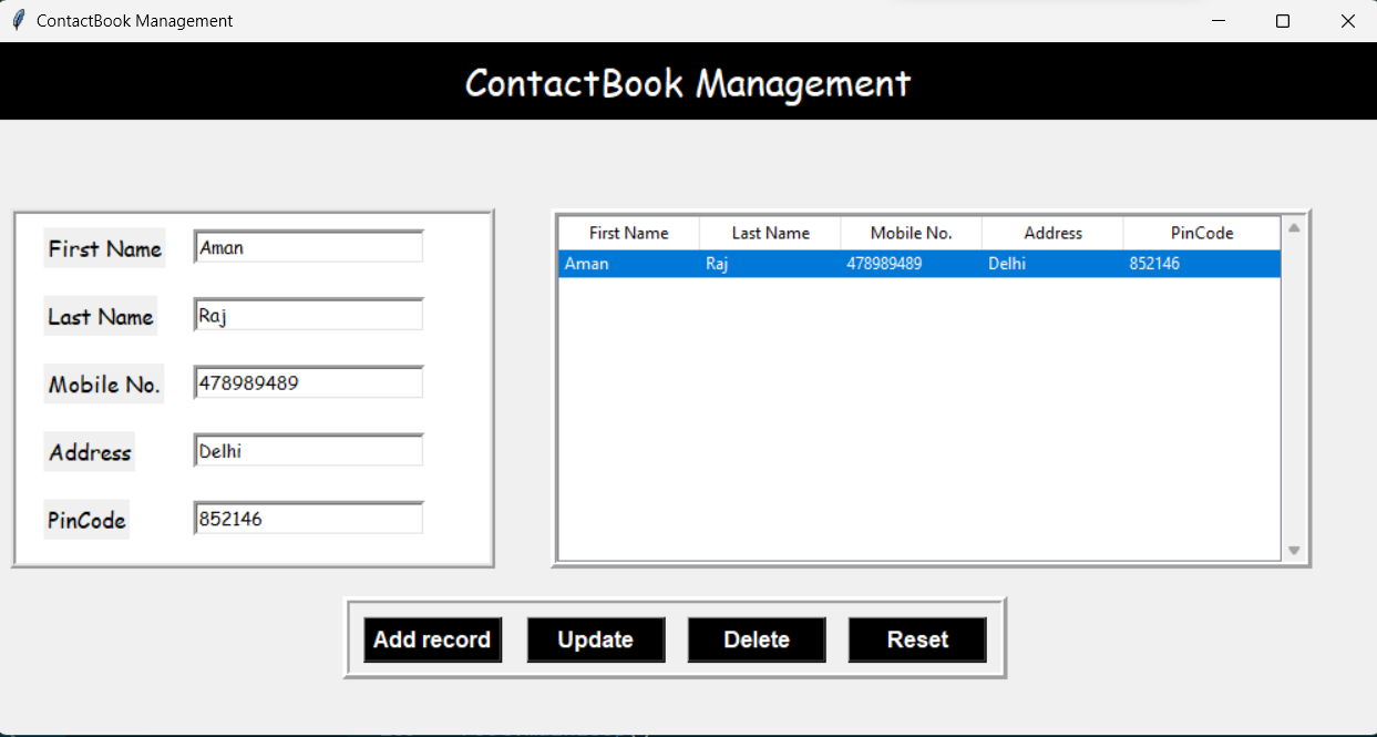 contact management screen