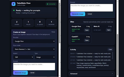 TubeMake Flow - Auto Flow for Google Flow, ChatGPT & Meta AI screenshot 1