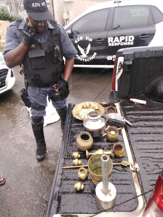 The alleged temple thief was found in possession of these items.