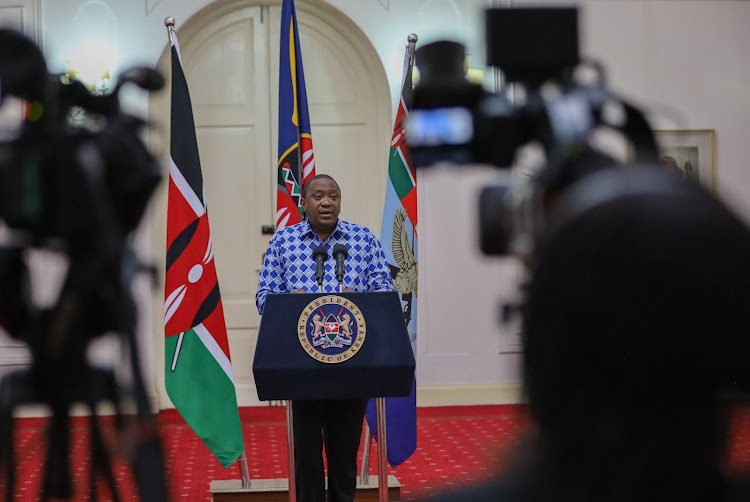 President Uhuru Kenyatta during a live address at State House, Nairobi on March 25, 2020