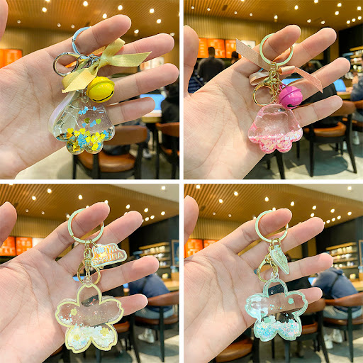 Title 3, Cute Acrylic Cat Claw Snow Flakes Keychain Pend...