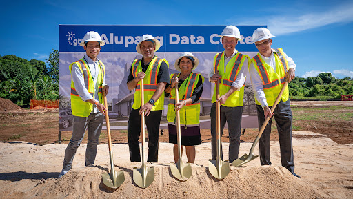 GTA held a groundbreaking ceremony to mark the start of construction of the Alupang Data Center in Tamuning, Guam. PHOTO (L-R) Benjamin Wu, Partner, Huntsman Family Investments (HFI); Roland Certeza, President and CEO, GTA; Governor Lourdes Leon Guerrero, Governor of Guam; Paul Huntsman, President and CEO of Huntsman Family Investments (HFI) and GTA Board Chairman; David John, Board Director, GTA (Photo: Business Wire)