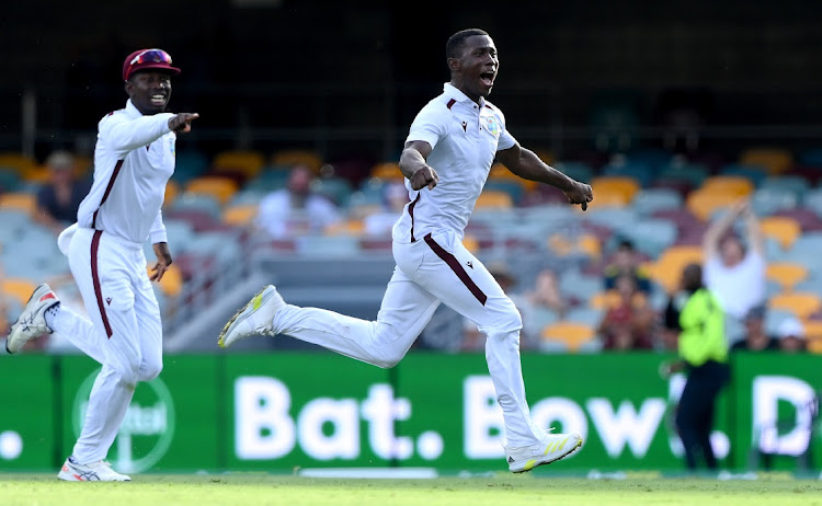 Shamar Joseph of the West Indies celebrates victory at The Gabba in Brisbane. Picture: BRADLEY KANARIS/GETTY IMAGES