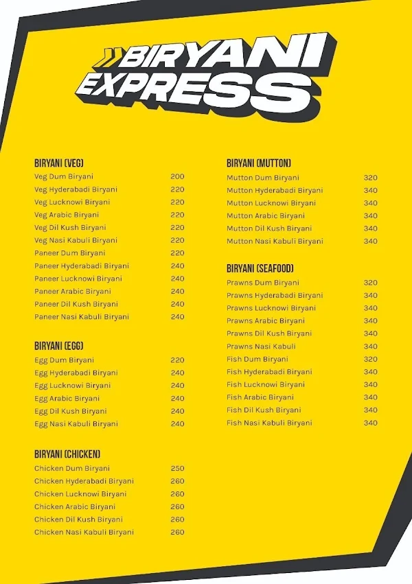 Biryani Express menu 