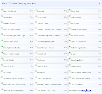 Sundae Everyday Ice Cream menu 