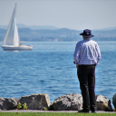 Men looking at boats