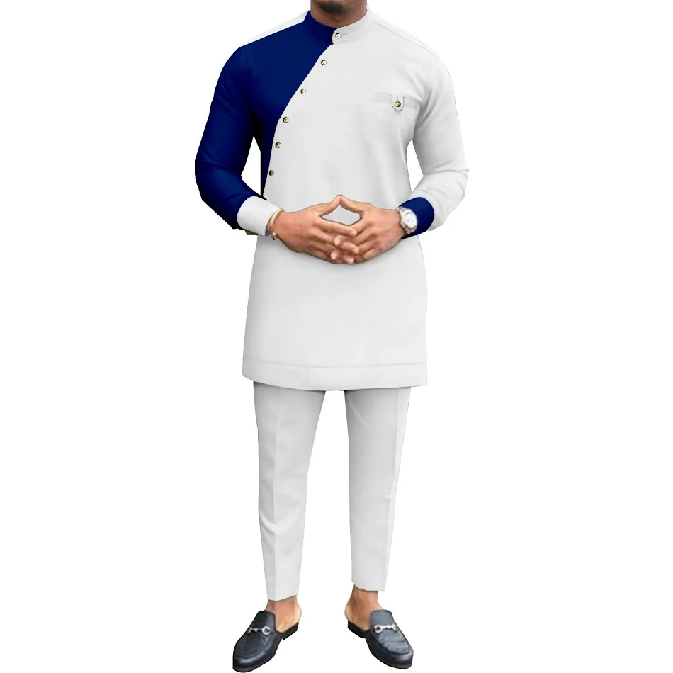 Traje de ocio para hombre de algodón puro africano, color liso. Comodidad y estilo relajado para un look casual y moderno. Disfruta el confort.
