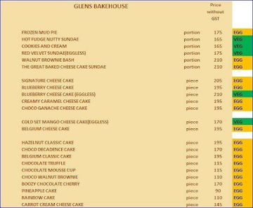 Glen's Bakehouse menu 