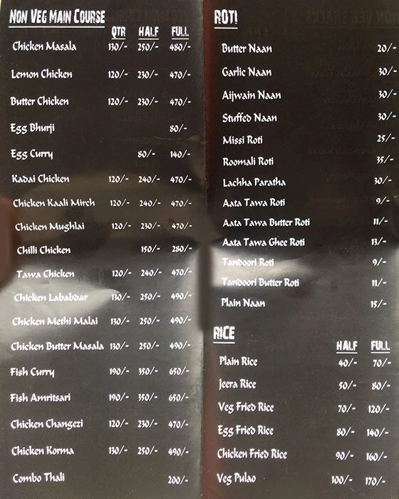 Nawabi Cuisine menu 