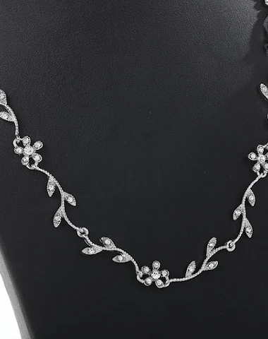 Collier Long Perle Feuille Diamant - 0
