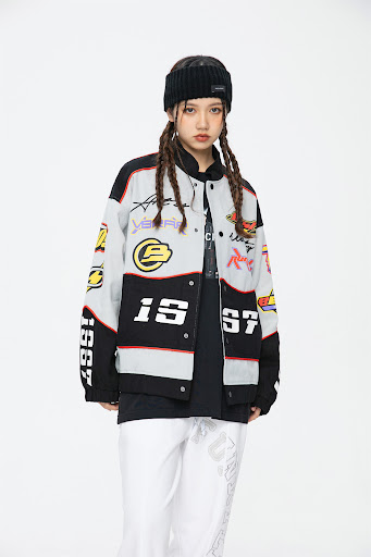 Title 2, Letter Embroidered Label Baseball Jacket, Loose...