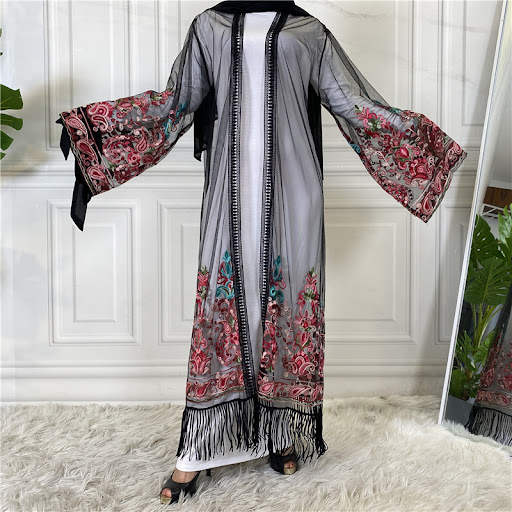 Title 6, Womens Cardigan Embroidered Mesh Gown, an eleg...