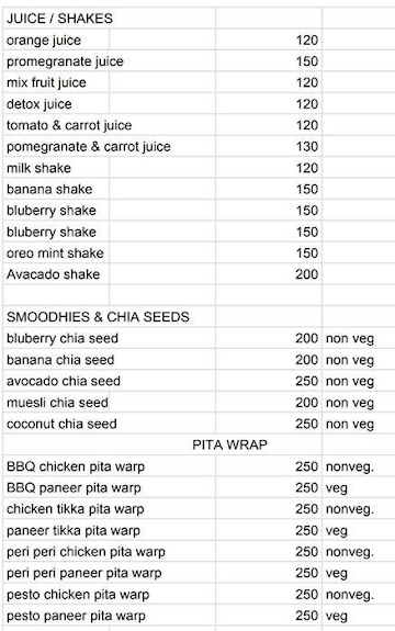 Salads & Smoothies menu 