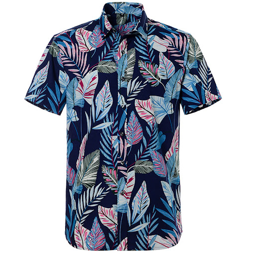 Title 4, Cotton Hawaiian Print Short-Sleeved Shirt MenS...