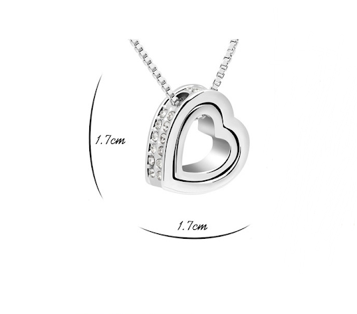Title 1, Crystal Double Heart Shaped Necklace Short Hear...