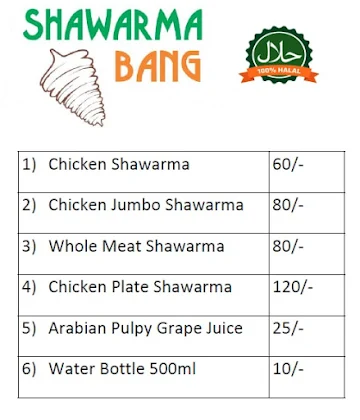 Shawarma Bang menu 