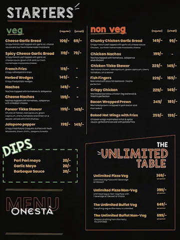 Onesta menu 