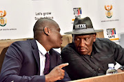 Justice and correctional services minister Ronald Lamola with police minister Bheki Cele. File image.
