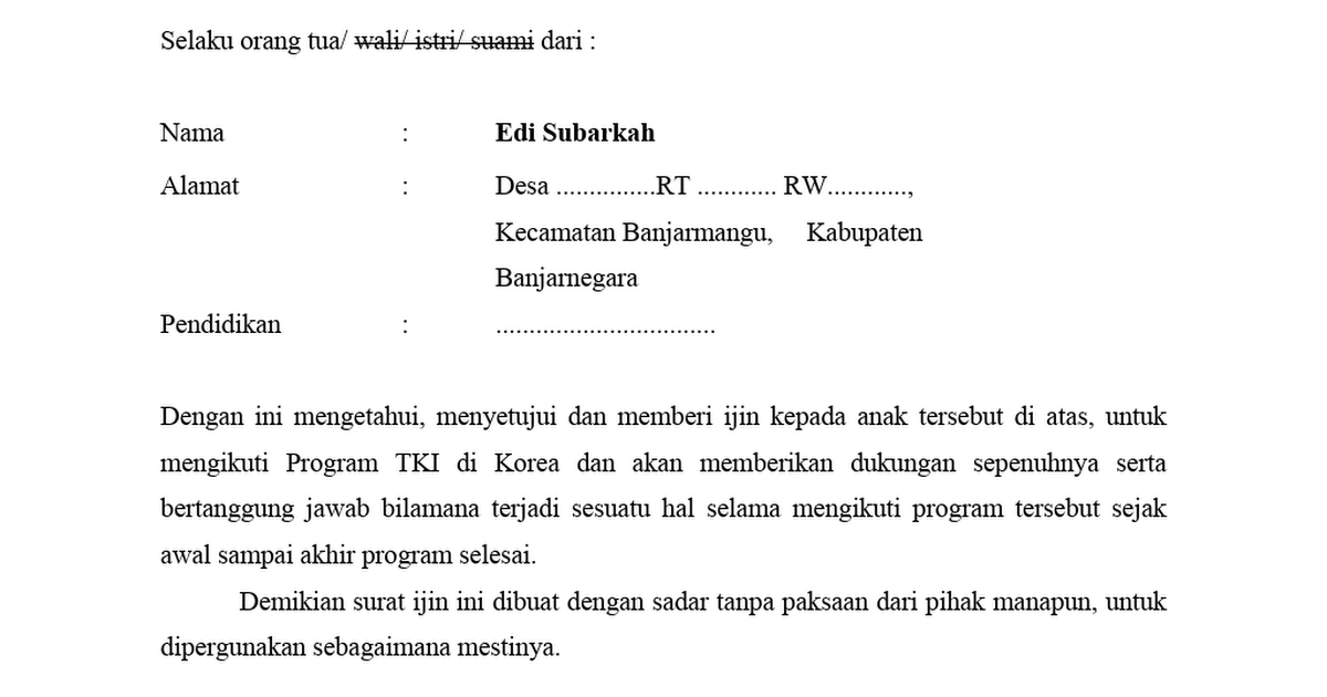 Contoh Surat Minta Izin Cuti Ke Luar Negara