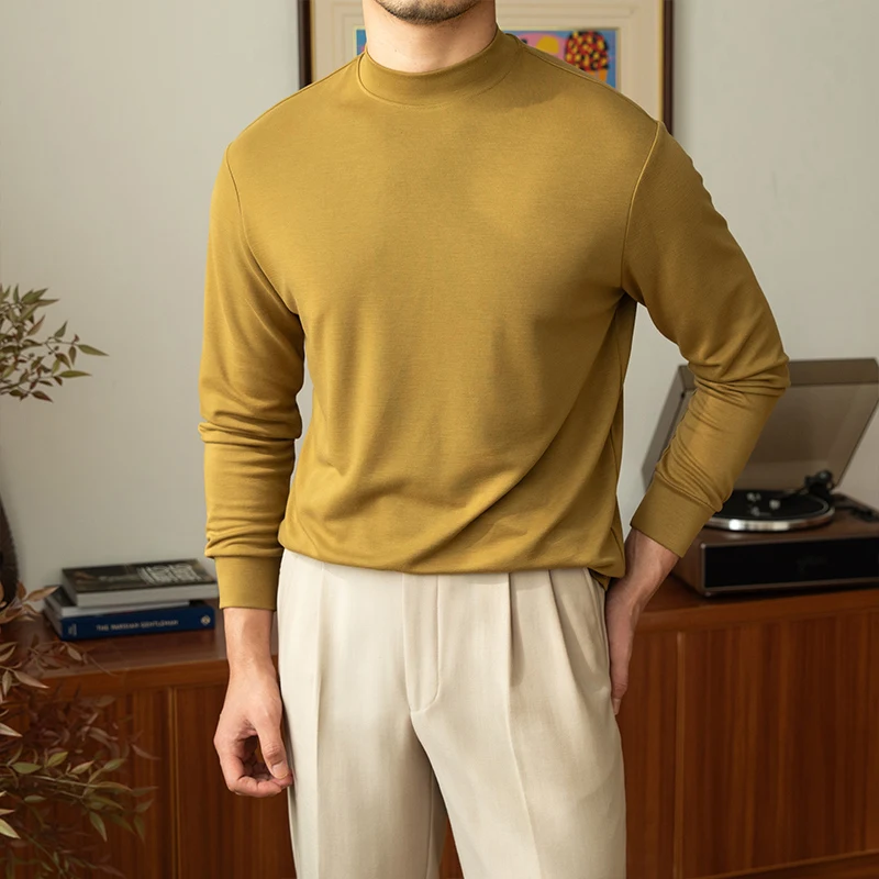 T-shirt basique homme col semi-montant couleur unie, élégant et polyvalent, parfait pour toutes les occasions, confortable et moderne.