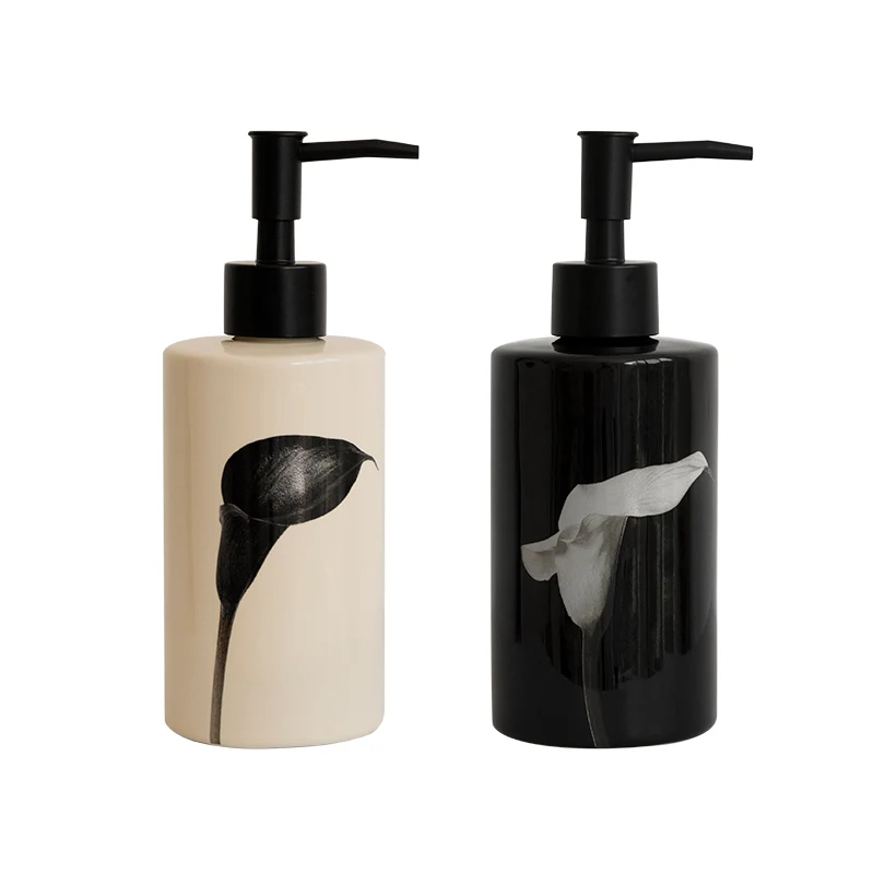 Large Ceramic Bottled Shampoo and Shower Gel with Push Dispenser, Providing Convenient and Stylish Bathroom Storage Solu