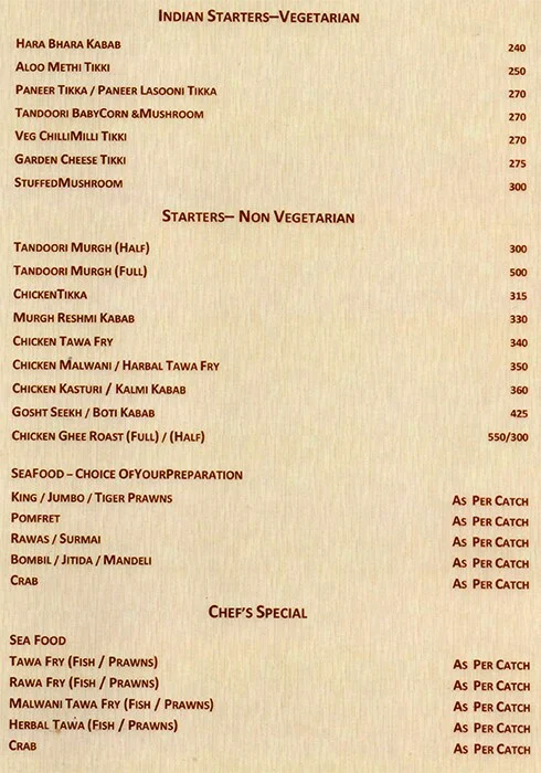 Vista Inn menu 