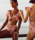 two women posing wearing Maude Top | Tropique Swim-Top Cleobella 