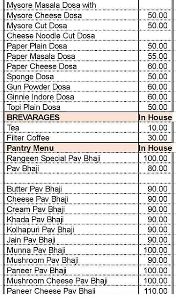 Rangeen Pure Veg menu 