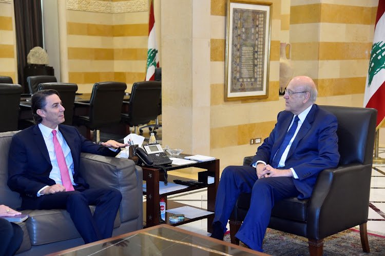 Lebanon's Prime Minister-designate Najib Mikati meets with US Senior Advisor for Energy Security Amos Hochstein in Beirut, Lebanon October 27, 2022.