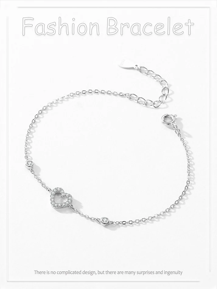 S925 Armband Liefdevol Hart in sterling zilver met holle micro-rhinestones, een ideaal cadeau om liefde en genegenheid te tonen.