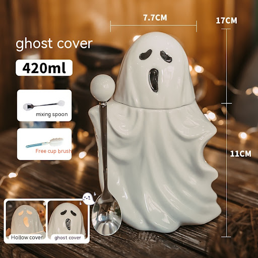 Title 6, Ghost Mug Creative Porcelain Cup With Cover and...
