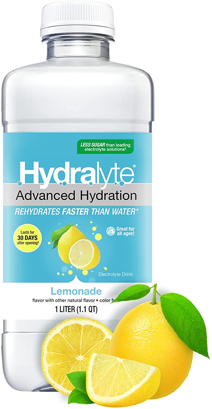 Hydralyte Ready to Drink | Oral Electrolyte Solution | Electrolyte Drink | Pre-mixed | Clinical Hydration Formula for Workout, Cold & Flu, Late Night Recovery | Non-GMO | Lemonade, 1L (33.8 fl oz)