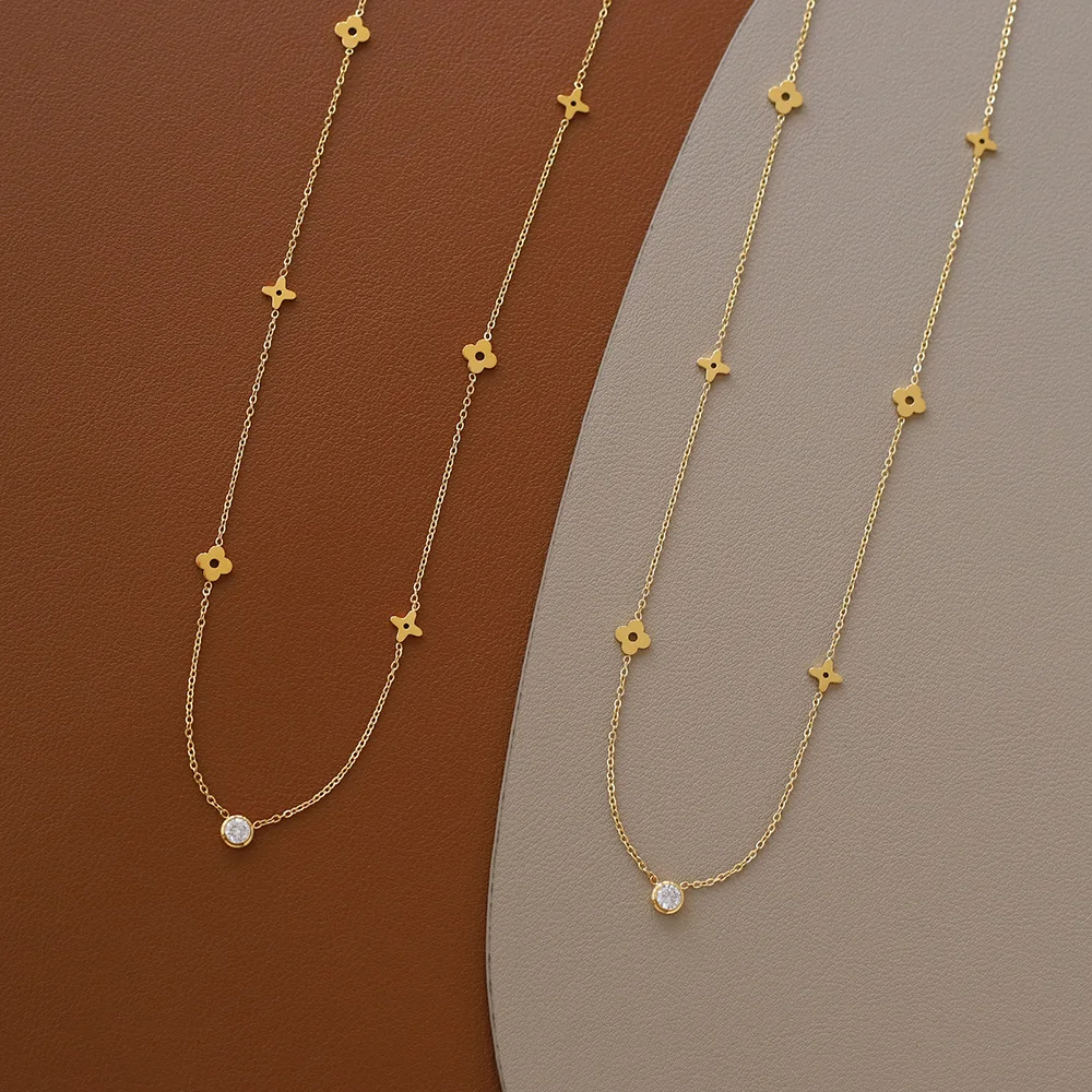 Title 5, Titanium stalen bloem solitaire ketting met 18K...