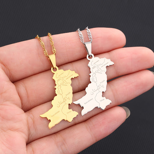 Title 3, Stainless Steel Pakistan Map Necklace for Women...