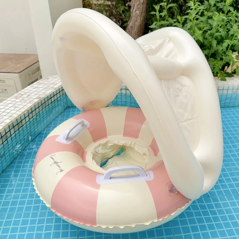 Flotador Barco con Parasol a Rayas para el Agua Diversión Refrescante con Sombra Protección Solar y Comodidad en la Piscina o Playa
