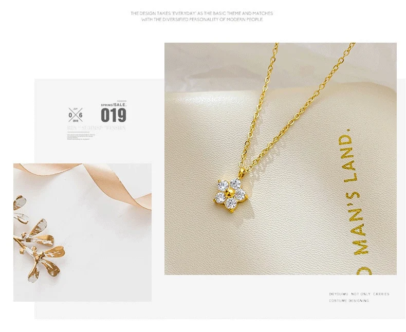 Koreaanse bloemvormige hangerketting van roestvrij staal, elegant, sierlijk, veelzijdig, hoogwaardig, voor dames.