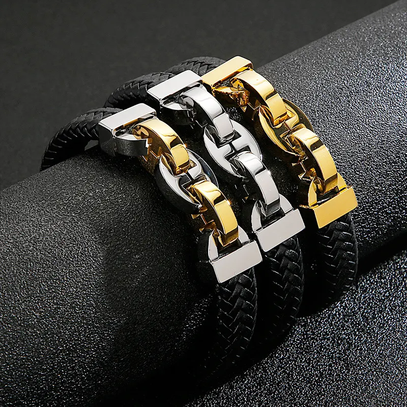 Heren Titanium Stalen Runderleer Gevlochten Armband Sieraden Sterk en Duurzaam Stijlvol Accessoire Perfect Geschenk