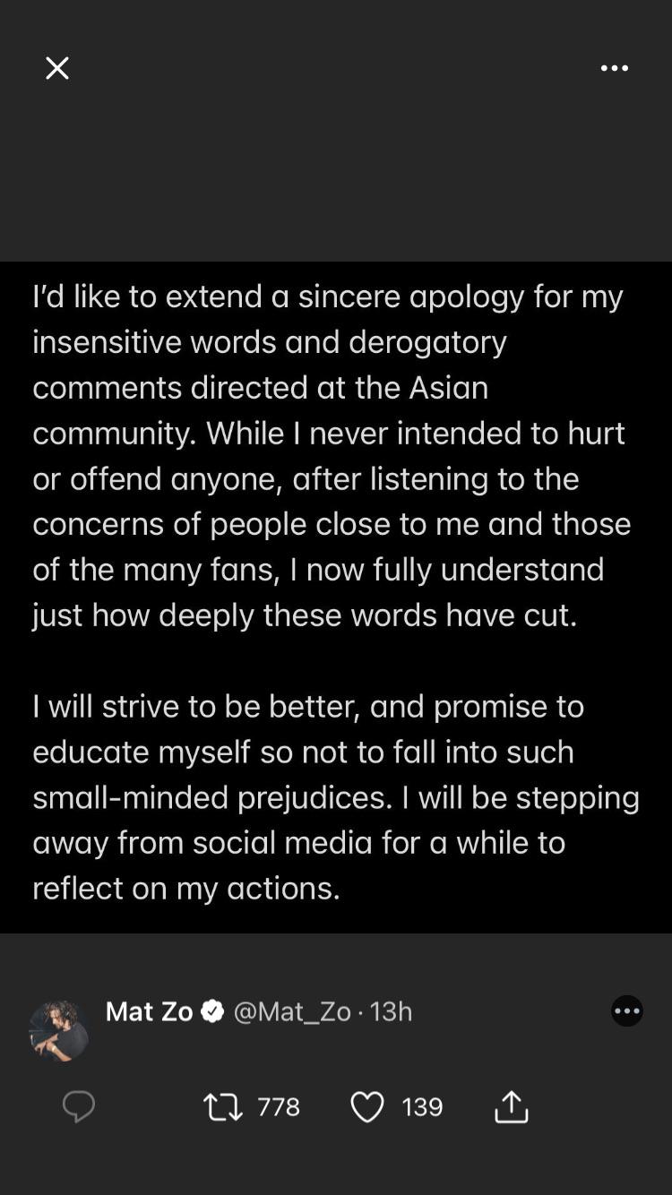 mat zo apology