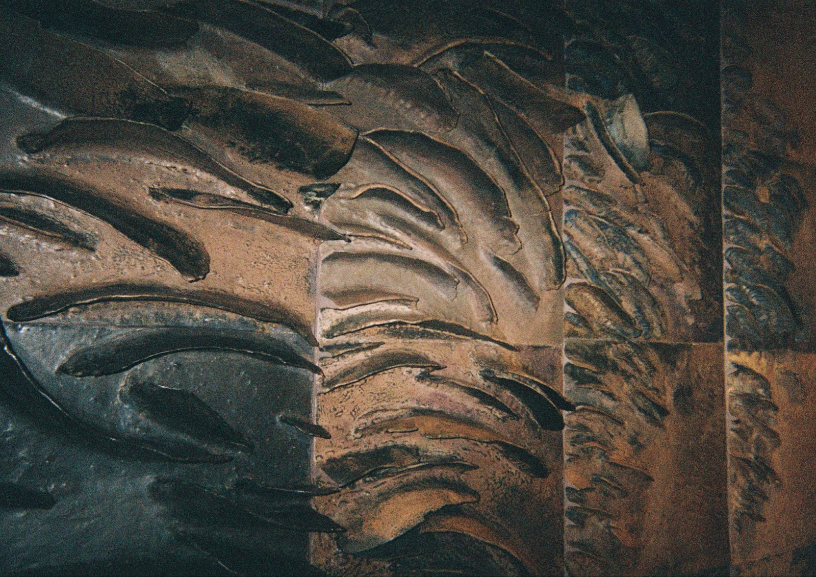 Image: Detail shot of Sky Over Illinois, 1985. Three-dimmensional organic lines protrude from the flat surface. Courtesy of the author.