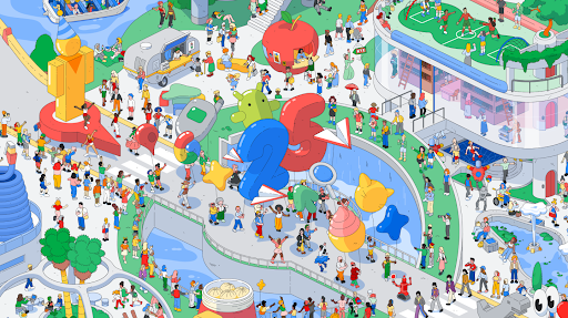 Colourful text reads 'Most Searched Playground' with drawings of popular trends in culture.