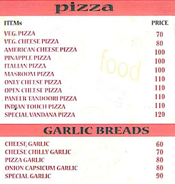 Vandana Fast Food menu 