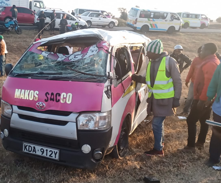 A matatu belonging to Makos Sacco that was involved in the accident.