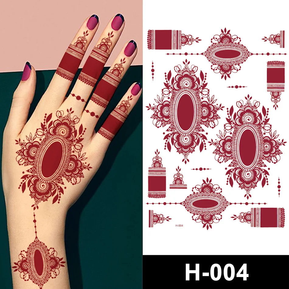 Tatouage éphémère Hannah Red Lace à transfert d'eau, dentelle rouge, facile à appliquer et à retirer, pour un style élégant et sensuel.