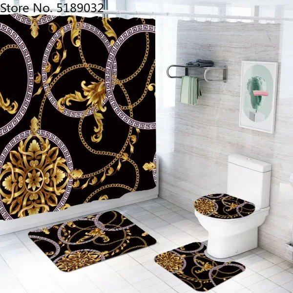 Set di 4 tende da doccia cave con tappeti da bagno, copriwater e tappetini impermeabili, tende da doccia in stile retrò.