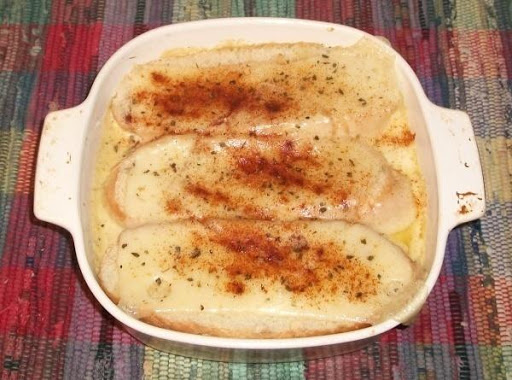 Cheesy Onion Casserole has onions, bread and two kinds of cheese. 