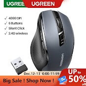 Chuột Không Dây Ugreen 6 Nút 2.4G Với Đầu Nhận Usb 5 Cấp Độ Cài Đặt 4000Dpi Thích Hợp Cho Laptop Pc / Mac /Linux