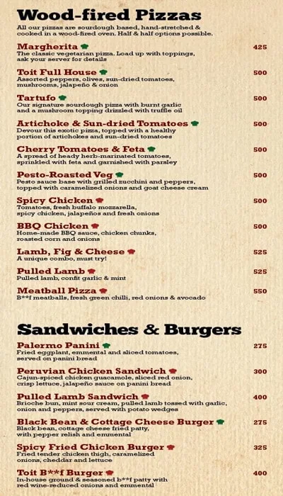 Toit Pune menu 