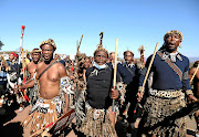 Amabutho at Nkandla at the weekend to show their support for Jacob Zuma. 